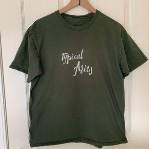 Typical Aries Graphic Short Sleeve T Shirt  Zodiac Unisex Green Crew Neck